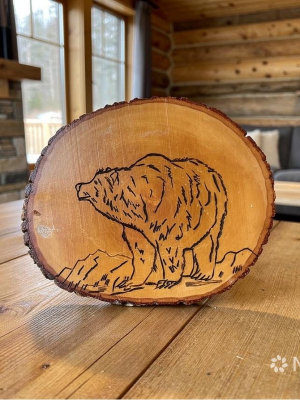 Rustic Wood Burned Bear Art Plaque Cabin Decor 11x9 Handmade Lodge Style Rural
